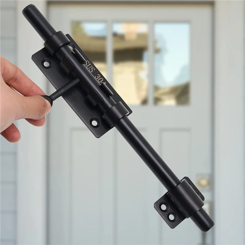 AB30-Heavy Duty Slide Bolt Gate Latch With A Padlock, Horizontal Bolt Latch Floor Latch Hardware And Lockable Black