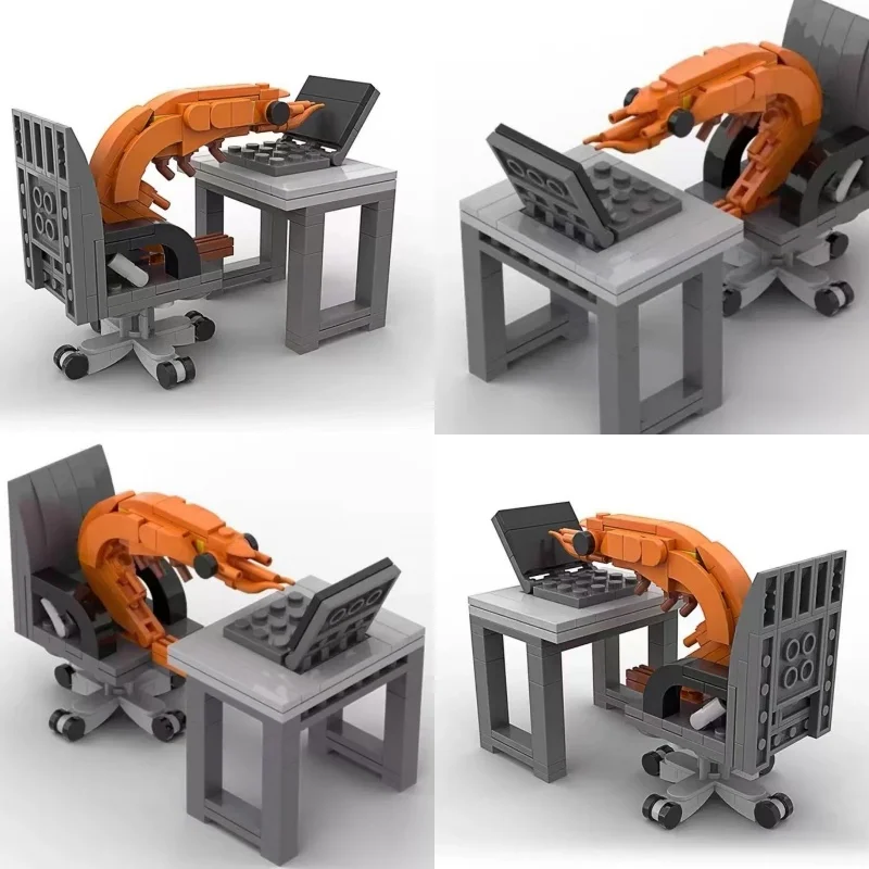 Building Block Shrimp Model Figurines Building Block Prank Toy Set Puzzle Assembly Randomly Mixing Desktop Decor Collectible Set