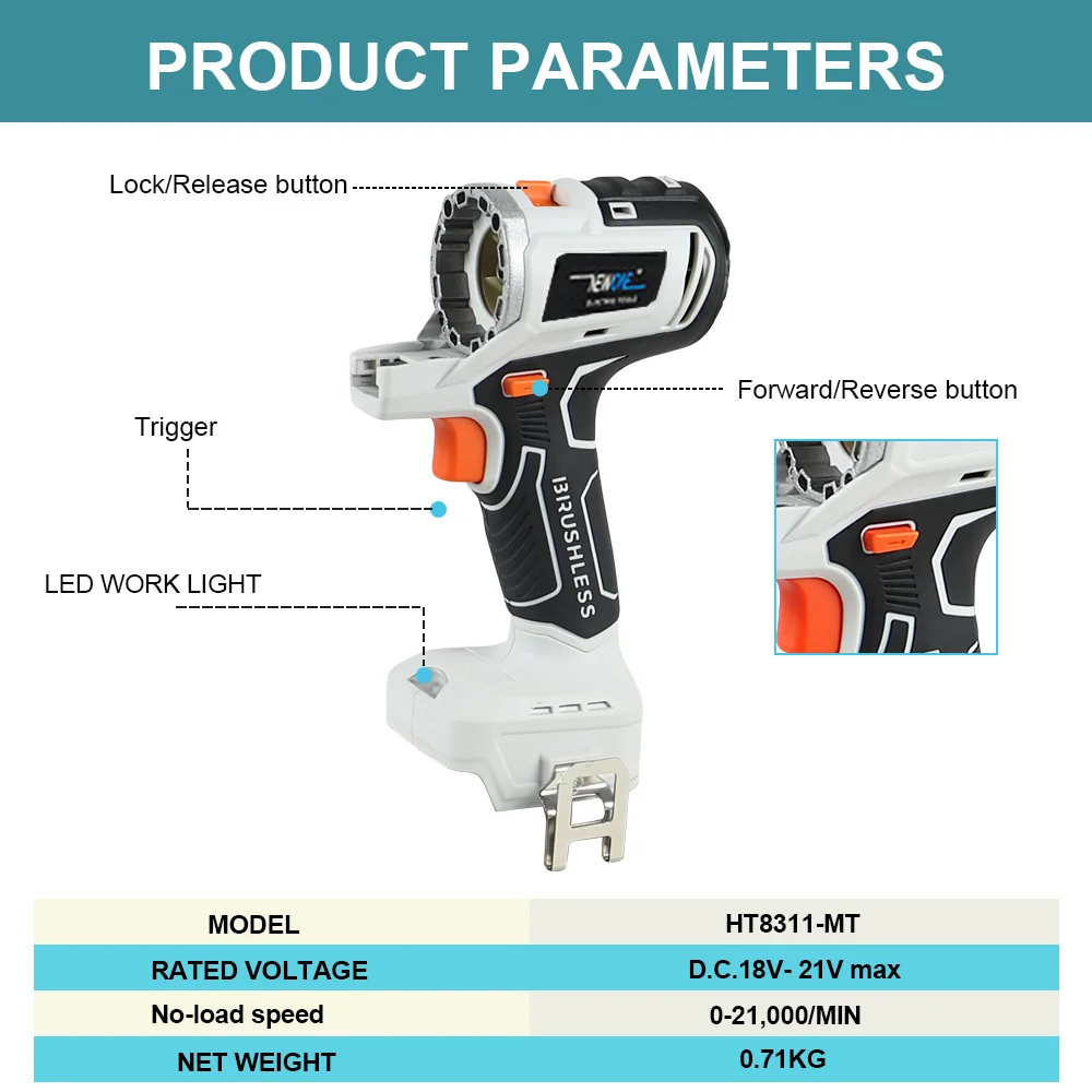Imagem -03 - Motosserra Elétrica sem Fio 2in Lixadeira Rushless Furadeira de Impacto Chave Multitool Serra Circular Oscilante para 18v Makita