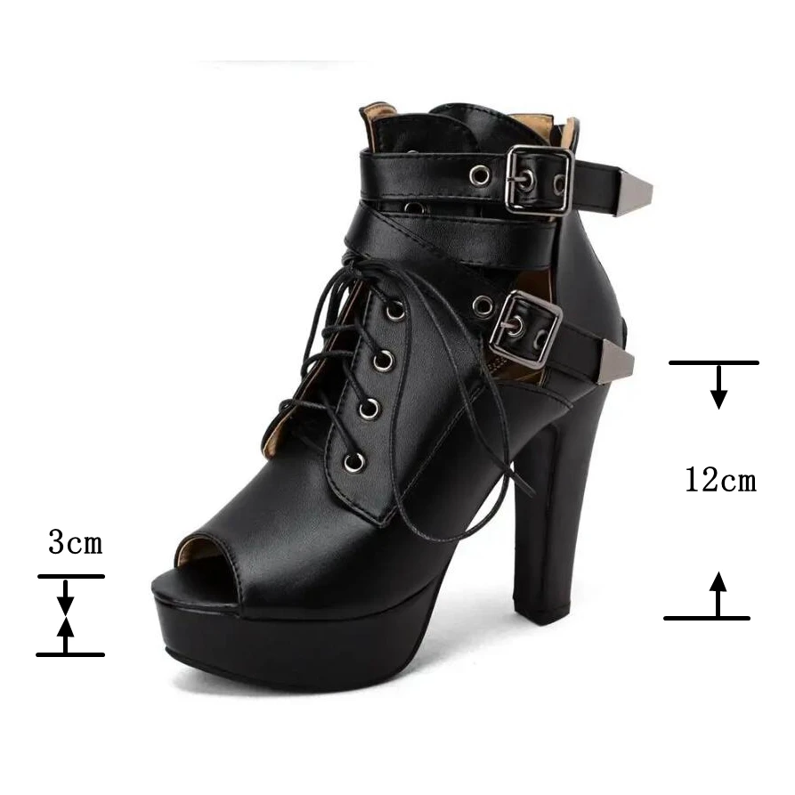 REAVE CAT Luxry Ladies Shoes Open Toe Thick Heels 12cm Lace Up Buckles Platform 3cm Women Sandals Party Big Size 48 49 50