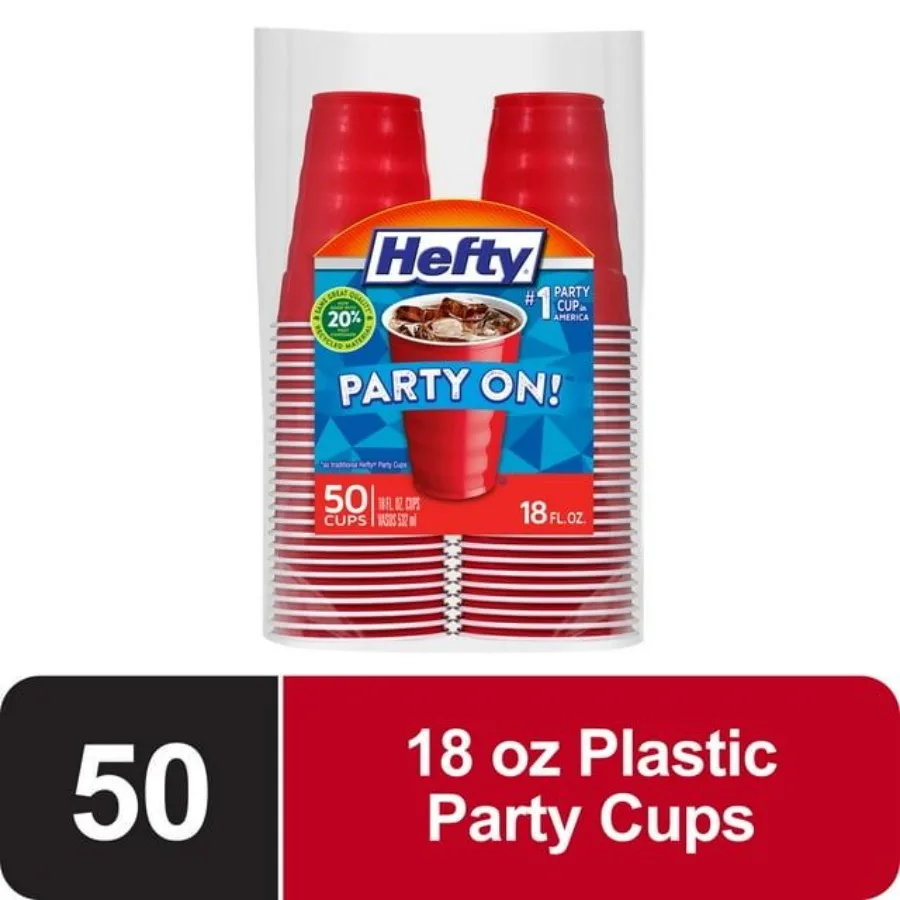 

Hefty Party On Disposable Plastic Cups Red 18 oz 50 Count