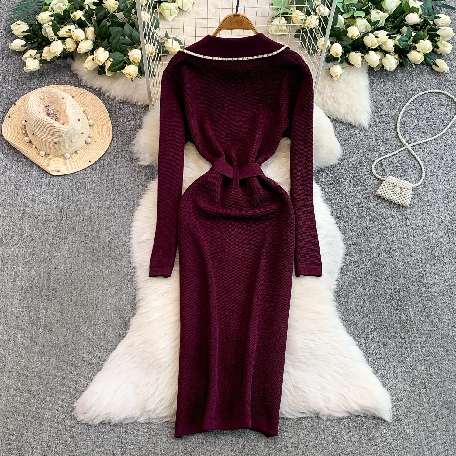 Chique vintage gekerfde jurk met lange mouwen Elegante Fee Koreaanse mode zonnejurk herfst dameskleding