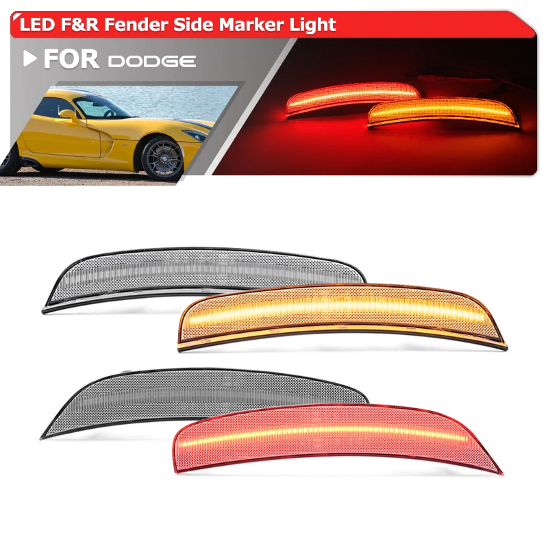 

4x For Dodge Viper 2013 2014 2015 2016 2017 F&R Amber Red Led Side Marker Lights Auto Bumper Fender Flare Lamps