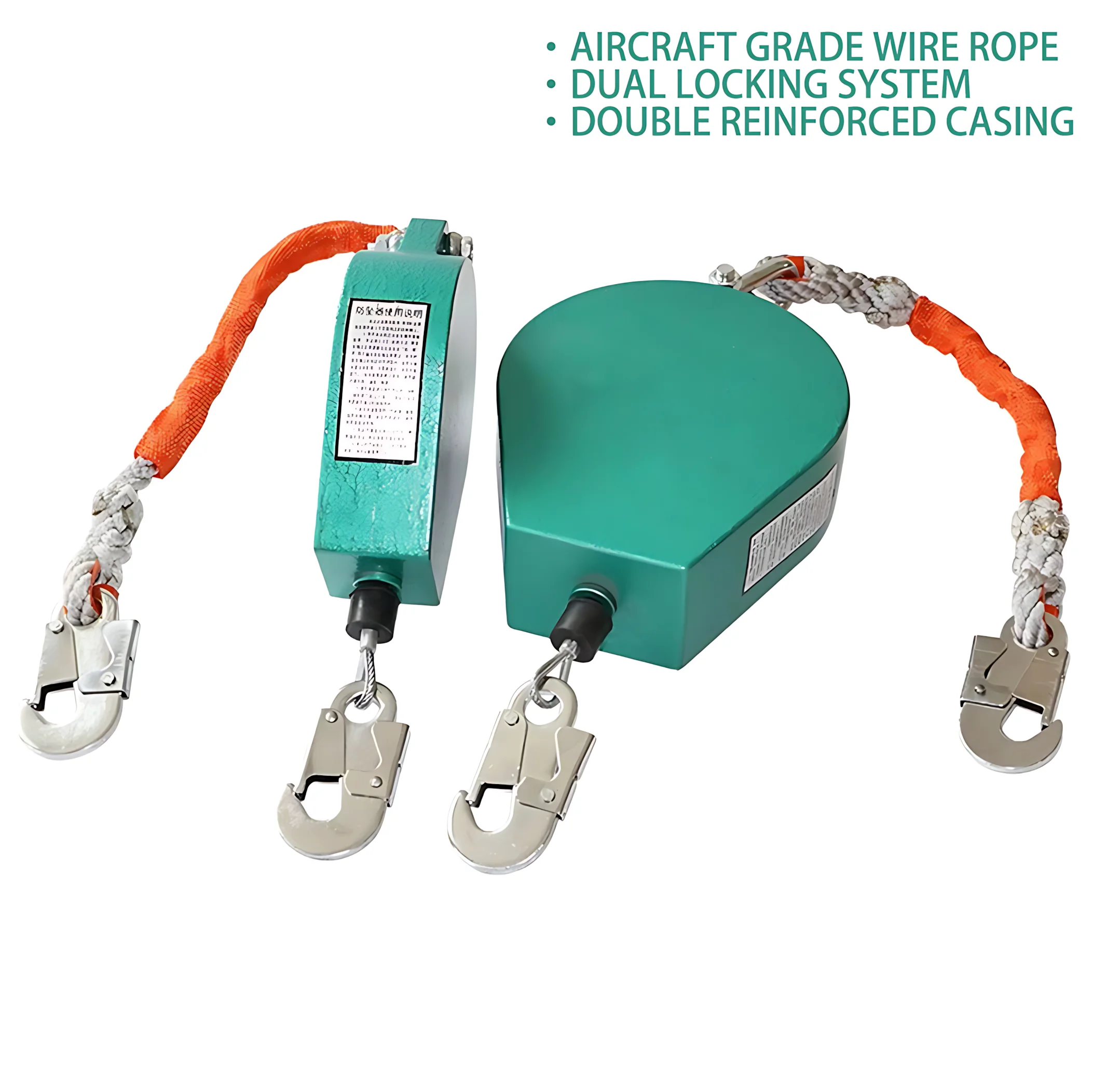 

Ограничитель падения 330 фунтов, защита от падения, двойной поворотный крючок из легированной стали, огнестойкий стальной трос, самовытягивающийся спасательный трос