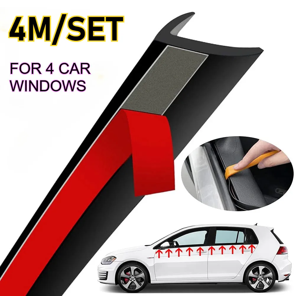 

4M Car Window Seal Strip Car Auto Rubber Side Window Filler V Shape Weatherstrip Noise Insulation Window Lift Sealing Strips