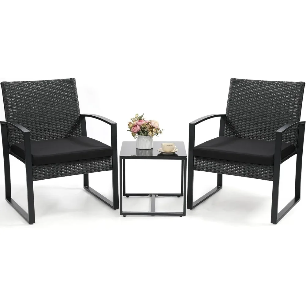 

Wicker Patio Bistro Set, Rattan Conversation Set with Coffee Table, for Balcony, Porch, Garden, Yard, Poolside, Frame
