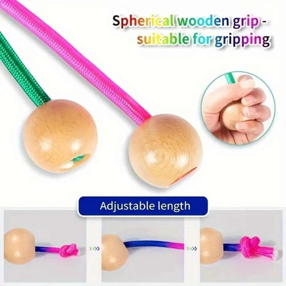 Rainbow Color Group Skipping Rope 5M Length Anti-Slip Wooden Ball Handle Speed Jump Rope Adjustable Exercises Fitness Tool