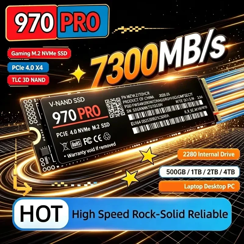 970 PRO M.2 NVMe 2280 Internal Drive SSD 7300MB/s TLC 3D NAND Gaming PCIe 4.0 X4 500GB, 1TB, 2TB, 4TB, for PS5 Laptop Desktop PC