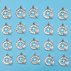 20Pcs Antique Silvery Rabbit Charms Rabbit Clock Pendants For DIY Jewelry Making Handmade Jewelry Accessories Easter Bunny