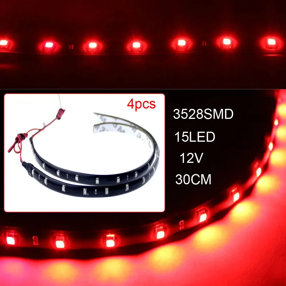 5 color Waterproof 4pcs 15LED 12V 30cm 3528 SMD Car Auto Flexible Strip Lights Indoor Universal Interior Decoration Strip Light