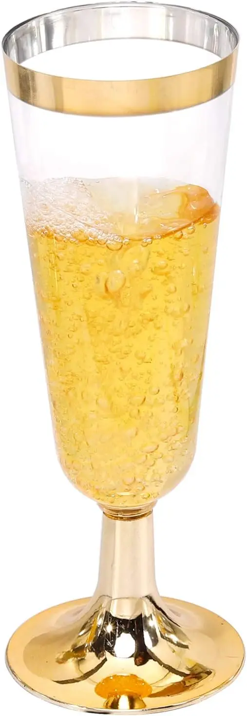 

Gold Champagne Flutes 50-Pack, 5 oz Disposable Glasses for Wedding & Party Toasts