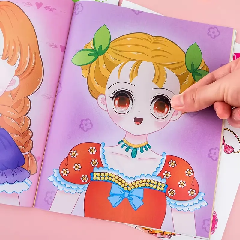 Girls Princess Dress-Up Sticker Book Set, 8 Pcs Reusable Fashion Sticker Activity Pad, Educational Creative Toy for Kids