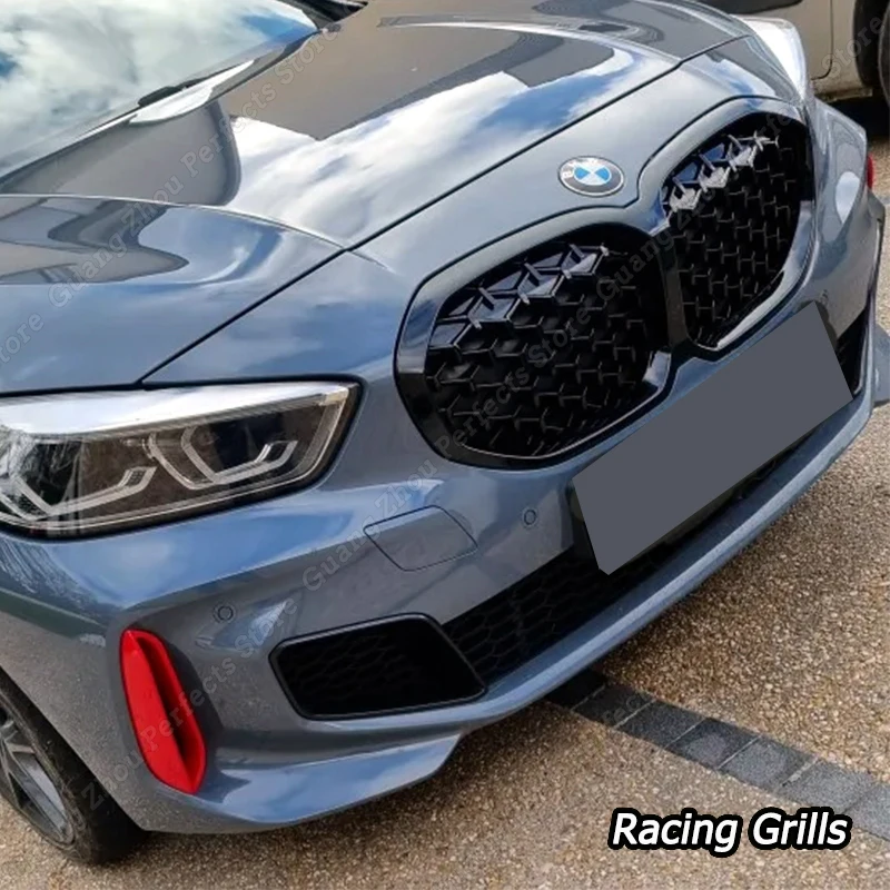 Front Side Bumper Wind Knife Racing Grills Headlights Eyebrow Eyelids For BMW 1 Series F40 Hatchback 2019-2023+ Body Kit Tuning