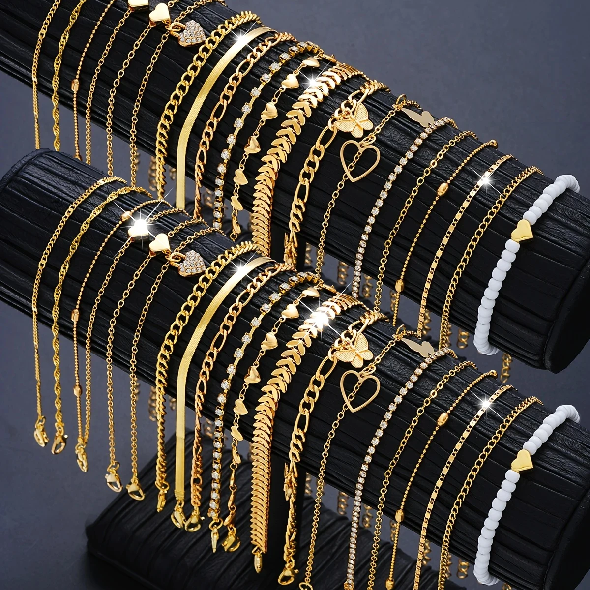 40-Piece Set/20-Piece Set/7-Piece Set Elegant Daily Vacation Metal Material Women's Gold Anklet Set Heart Butterfly Pendant Seaside Vacation Daily Party Wear Fashion Jewelry Popular Accessories