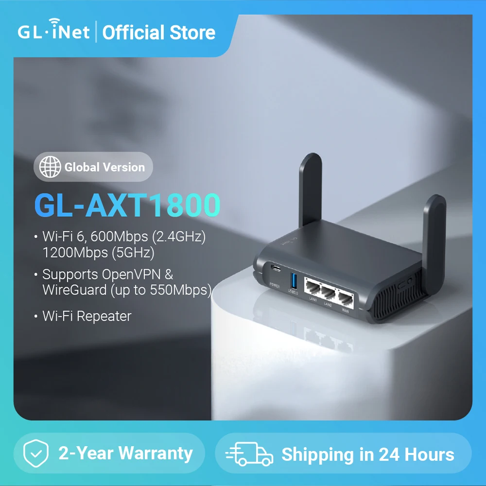 GL.iNet GL-AXT1800 (Slate AX) 6-гигабитный дорожный маршрутизатор Wi-Fi, клиент и суннер, OpenWrt, Adguard Home, Parental Control