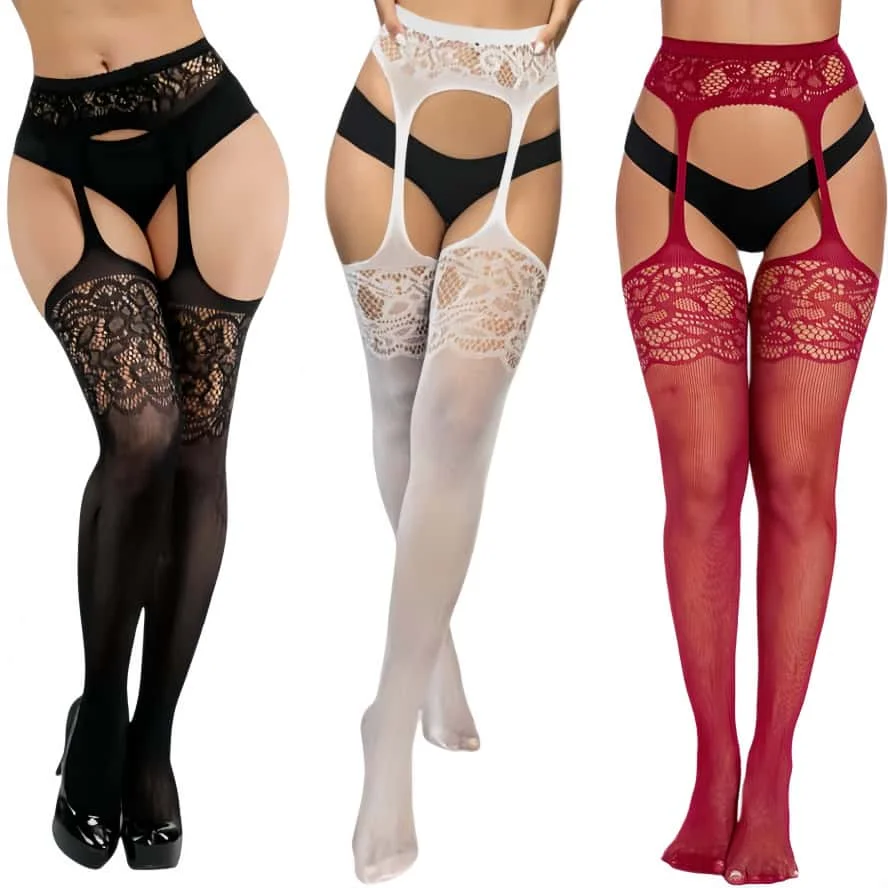 Plus Size Hollow Out Patroon Jarretellegordel Netkous Panty Sexy Dij-Hoge Jarretel Body Kousen Panty voor Vrouwen XL
