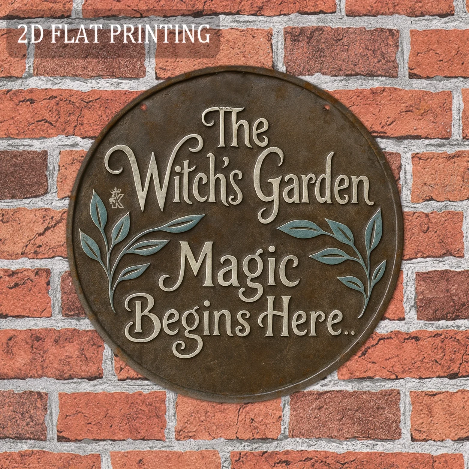 2D Flat - [2D Flat] 1pc 2D Flat Printing, Wooden Retro Gothic Witchcraft Wall Decor - Witch'S Garden Sign with Teal Leaf Design,