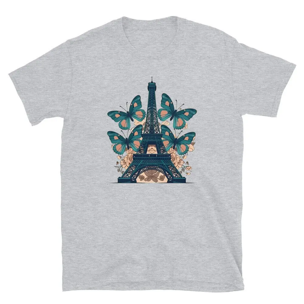 Eiffel Tower Butterflies Art Paris Lover Famous Short-Sleeve Unisex T-Shirt