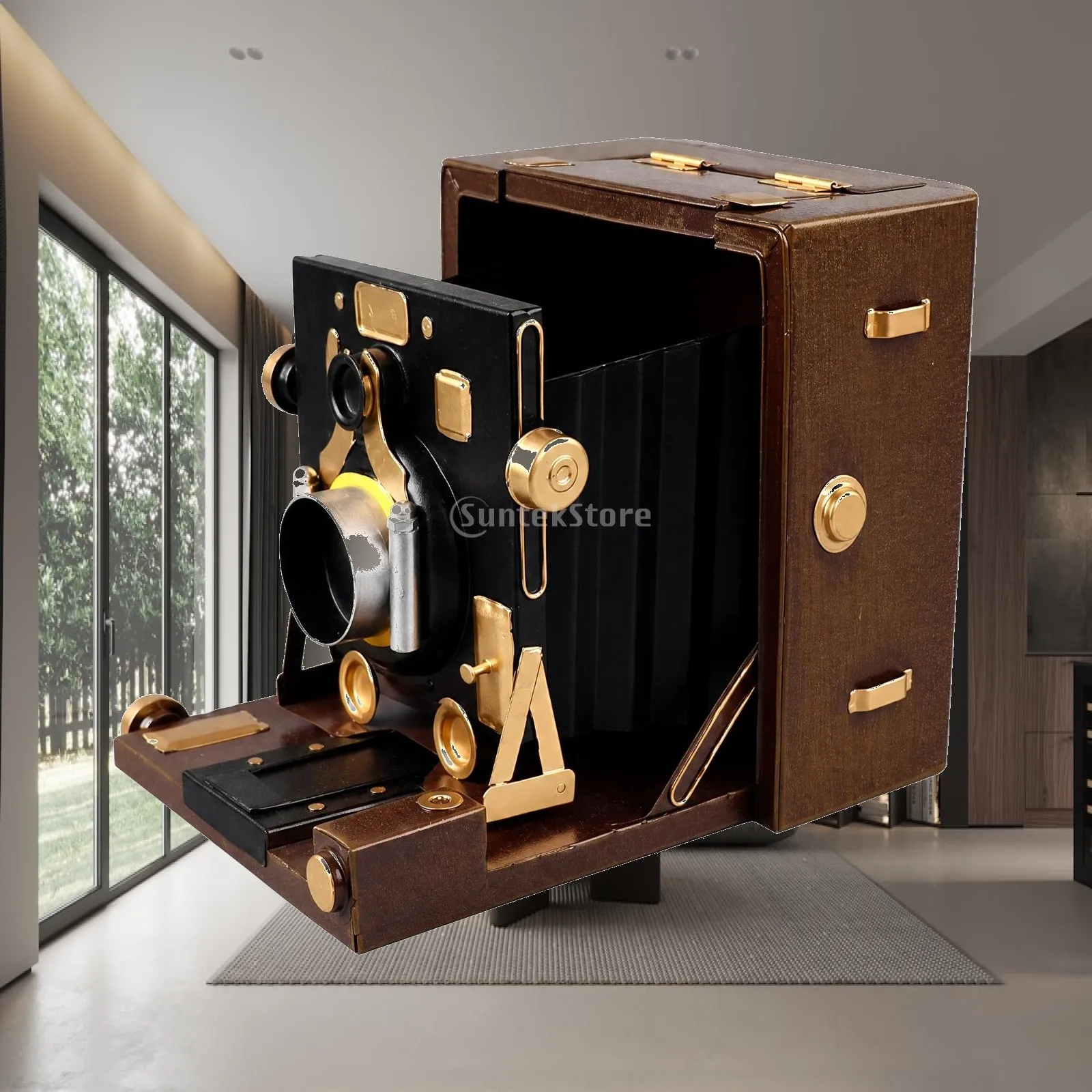 Decorative Ornament Compact Box Camera Decor with Gold Hardware for Shop Window Displays, Restaurants
