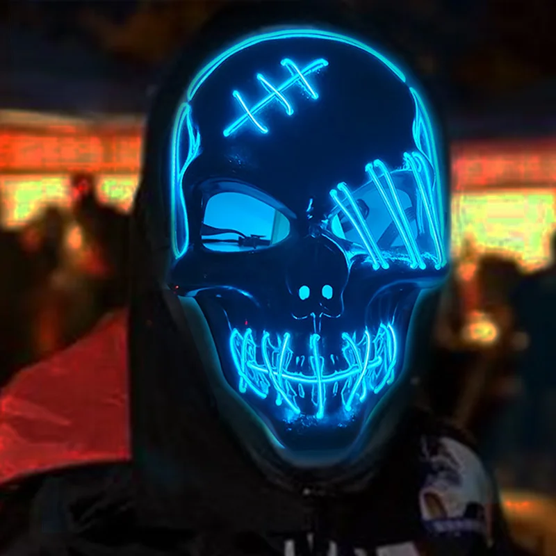 Maschera scheletro incandescente LED Clown Killer Mask Ball Masquerade Bar DJ Accessorio cosplay Teschio rosso Maschera LED Maschera Hip Hop da uomo