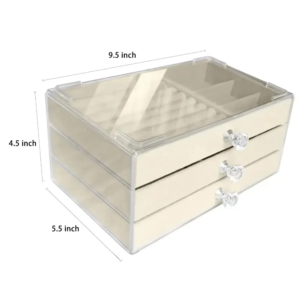 Velvet Jewelry Organizer Multi Compartment 3 Drawers Storage Box Stackable Waterproof Makeup Organizer Earring Ring Lipstick