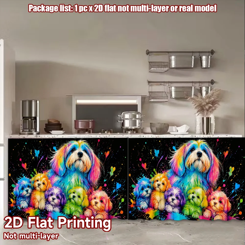 2D flat 1pc European style cabinet curtains Colorful Dog Family Digital printing Suitable for cafes, small windows, bookshelves,