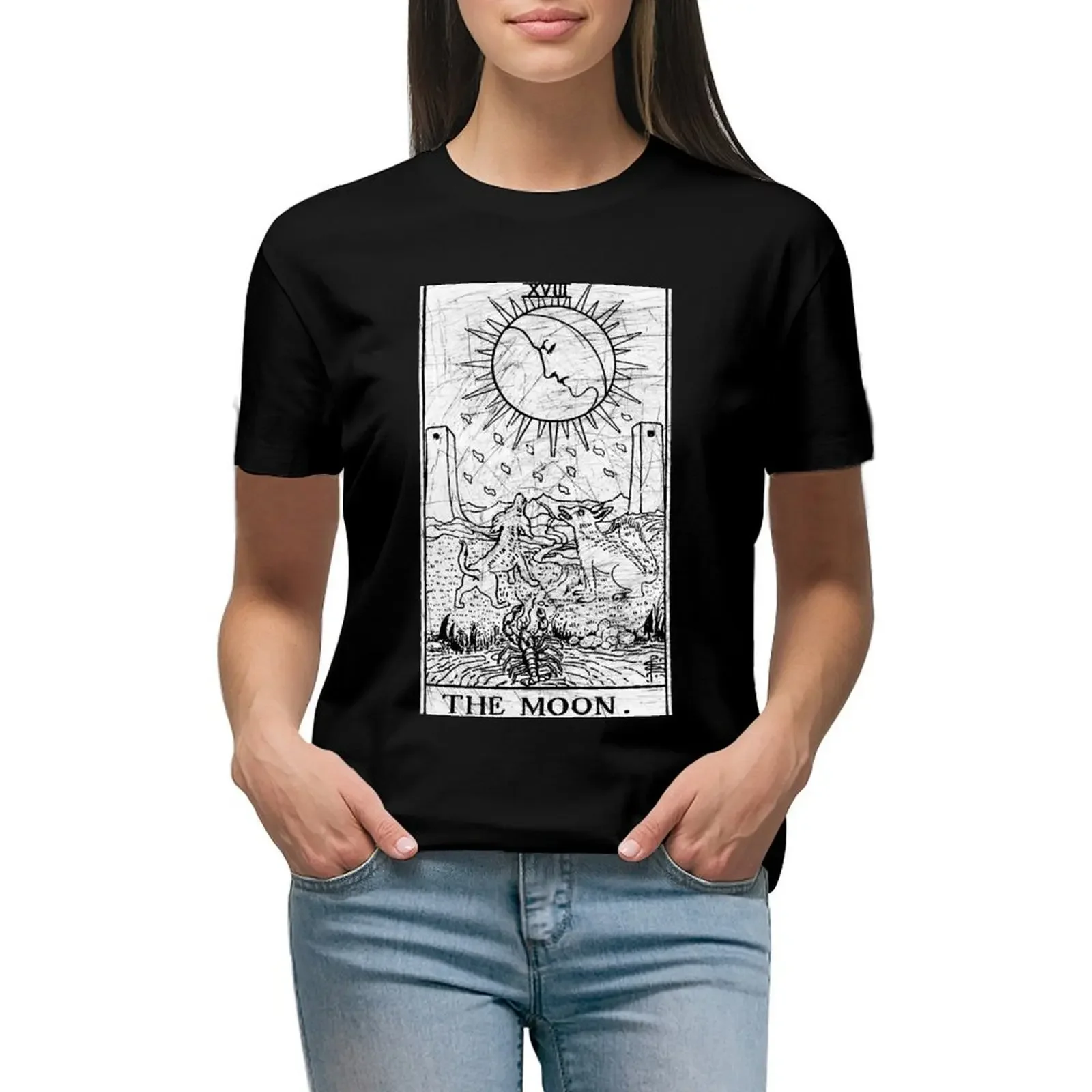 The Moon Tarot Card - Major Arcana - fortune telling - occult T-Shirt animal prinfor oversized Women's cotton t-shirt