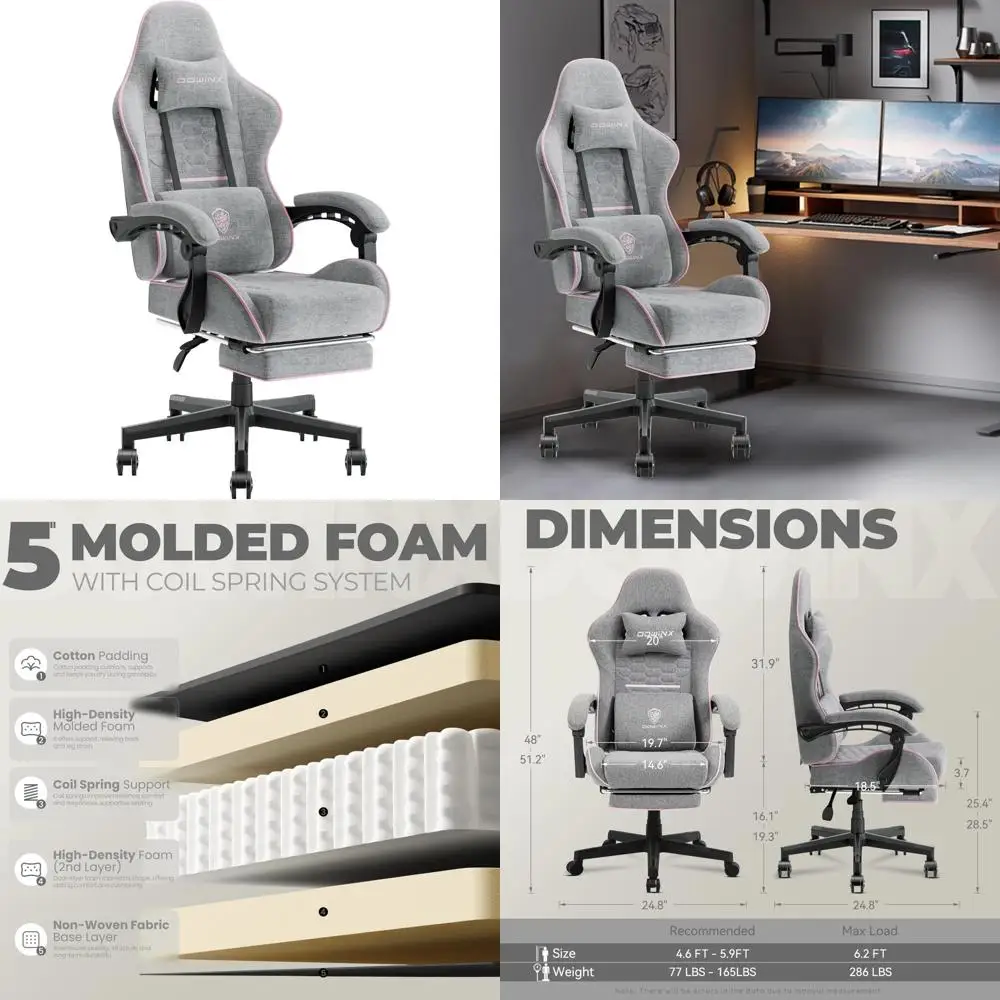 

Ergonomic Gaming Chair with Pocket Spring Cushion, Massage Features, and Headrest Support