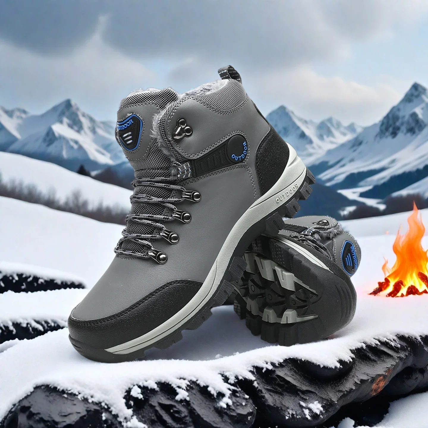 New Men's Snow Boots Lace Up Shoes Breathable Winter Boots for Men Waterproof  Plush Leisure Multi-Function Mountaineering Shoes