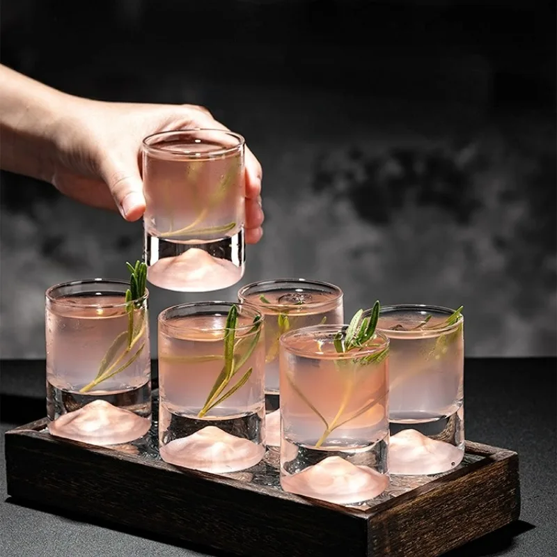 Mount Shot Glass Pink Cocktail Glass Set Mountain-View Glass Cups One-Sip Shot Glasses Cup 70ml Small Wine Glass Liqueur Cups