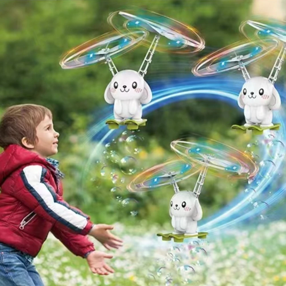 1Pc Cute Pet Bubble Aircraft Charging Luminous Induction Aircraft Outdoor Toy (Without Bubble Liquid)