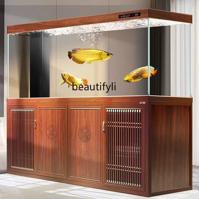 Chinese aluminum alloy arowana tank gold crystal ultra-white glass bottom filter ecological no-change aquarium box living room