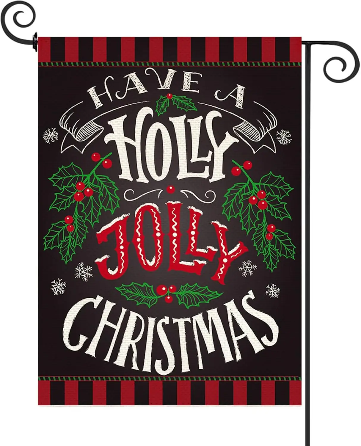 Baccessor Christmas Garden Flag 12.5 x 18 Inch Double Sided Burlap Winter Black Holly Jolly Christmas Small Yard Flag Winter Hol