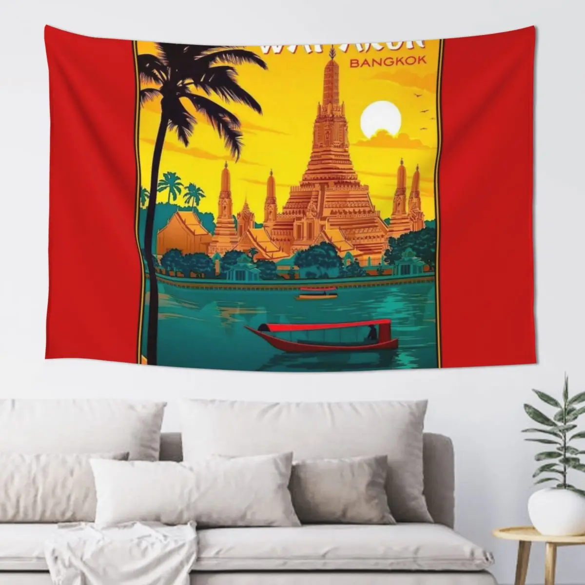 THAILAND : Vintage Wat Arun Temple of Dawn Print Tapestry Bathroom Decor Room Decore Aesthetic For Bedroom Room Design Tapestry