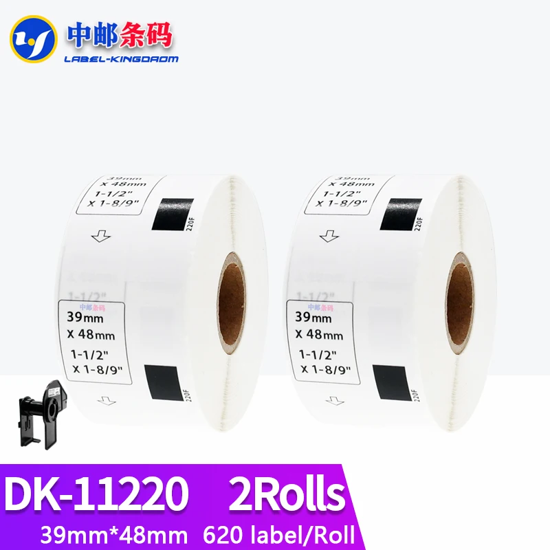 2Rolls Compatible DK-11220 Label 39mm*48mm Die Cut Work for Brother Printer White Paper DK11220 DK-1220