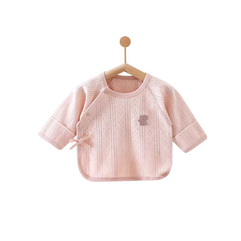 0-3 Months Newborn Long-Sleeve Top, Spring and Autumn Pure Cotton Half-Back Shirt, Summer Thin Style Infant Monk-Style Clothing