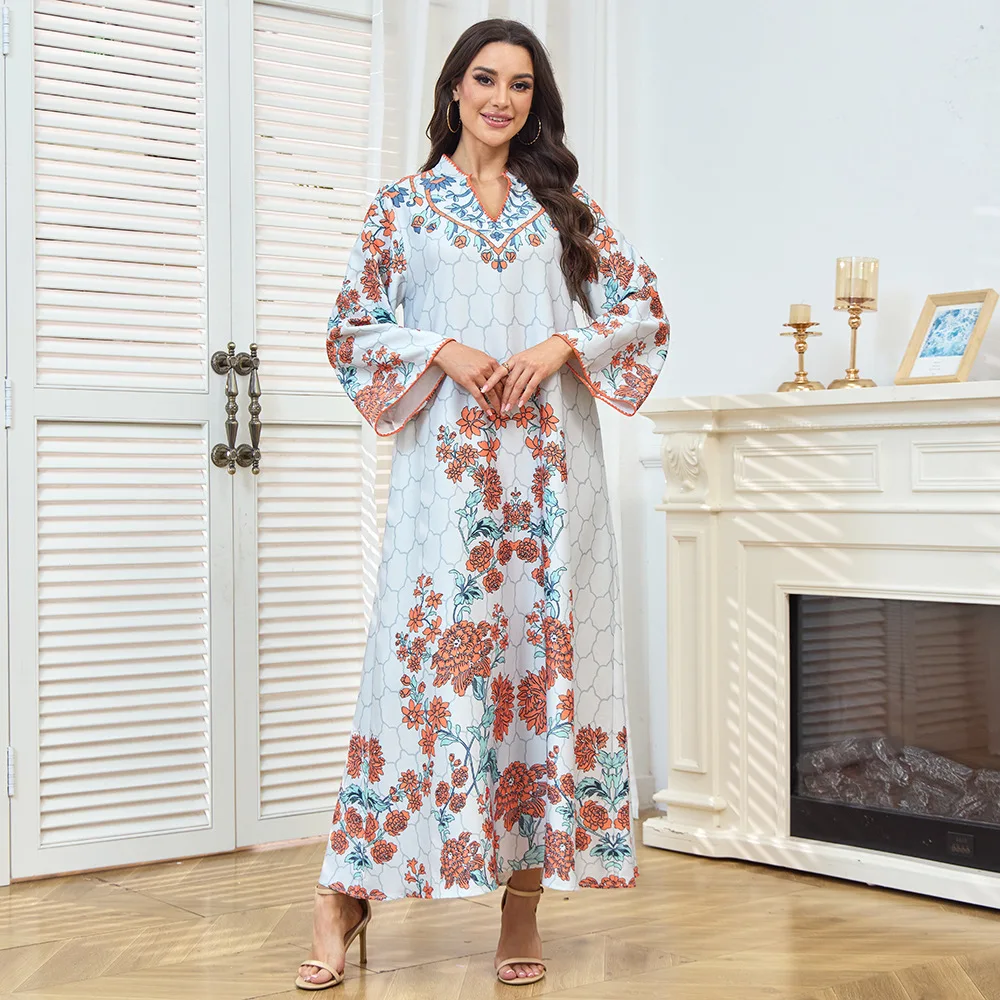 

Новое длинное женское платье-халат с принтом, Дубайская длинная юбка, Абайя, женский халат, Абайя для Рамадана, Дубай, роскошное, исламское, элегантное