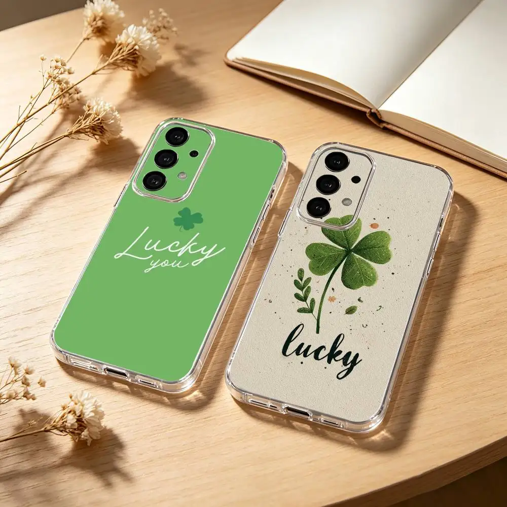 Four L-leaf clover phone Case For Samsung S25,24,21,22,23,30,Ultra,20,Plus,Fe,Lite,Note Transparent Cover