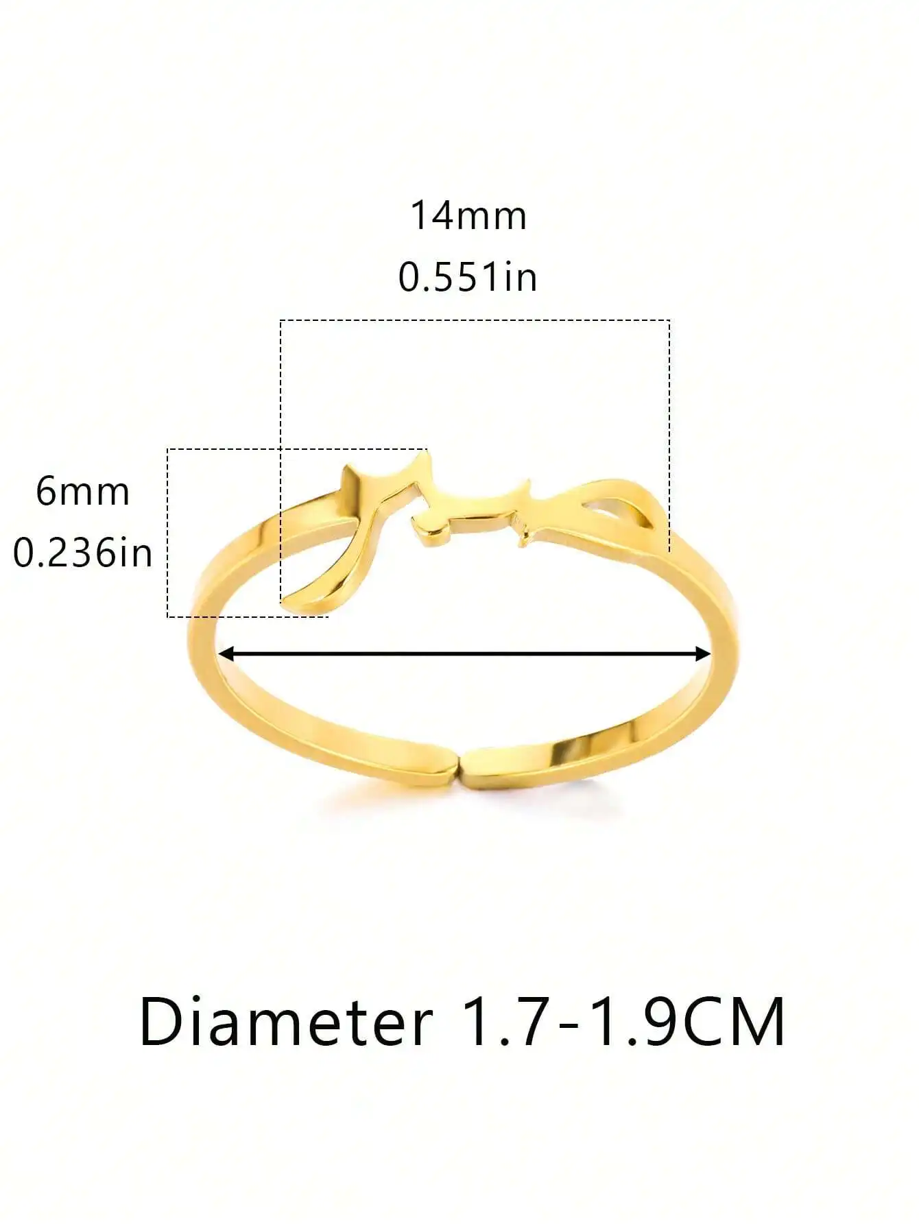 Personalized Arabic Letter Open Ring Adjustable Stainless Steel Fashion Jewelry For Women Men - Detail 1
