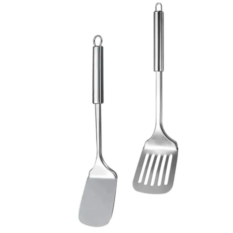

Silver Spatula Set 13.5-ih Stainless Steel Solid and Slotted Spatula Turner Heavy Duty Metal Spatulas Heat Resistant for Fish E