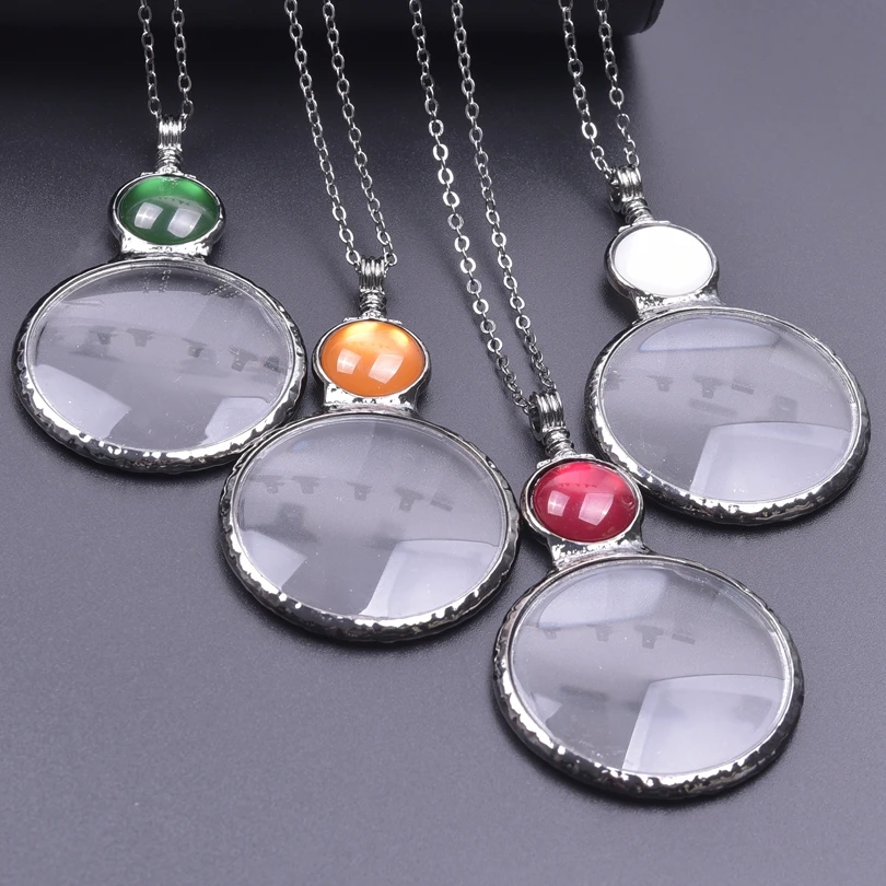 1Pc Mix Styles Glass Magnifying Pendant Women Necklaces Round Lens Loupe Portable Pocket Reading Monocle Collares Jewelry Bulk