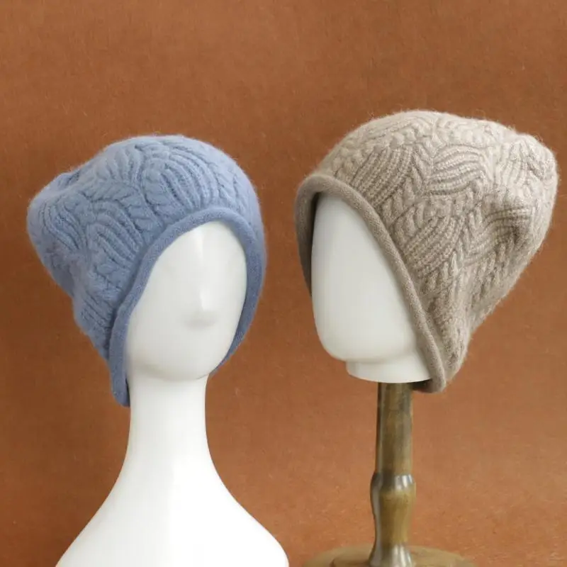 2026 Neue Y2K Herbst-Winter Warme Wollmütze für Damen, Modische Vintage-Kaninchenfellmütze, Vielseitige Faltbare Strickmütze – Detail 9