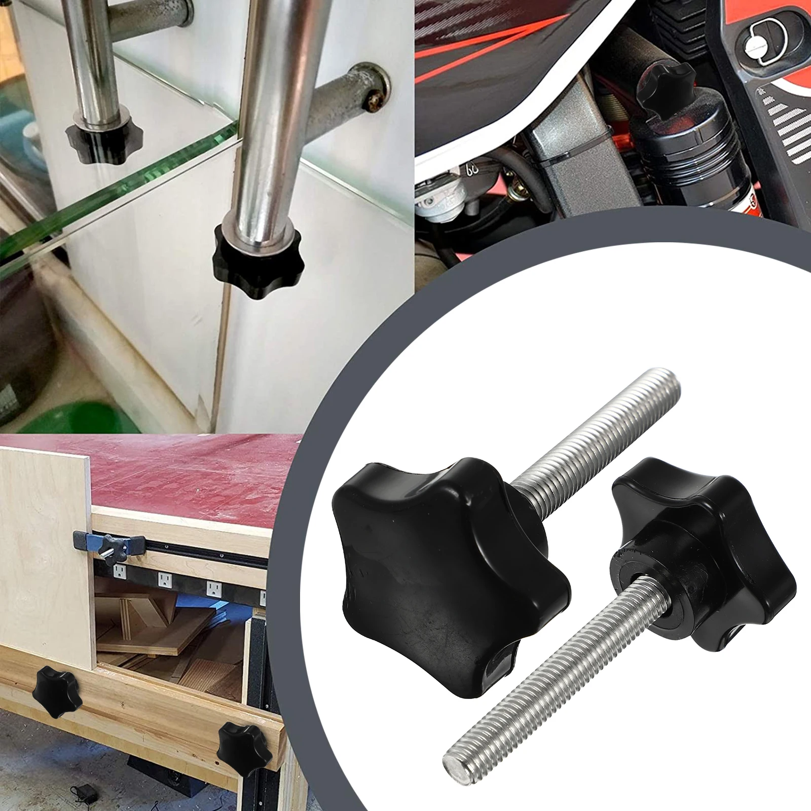 

2pcs Star Hand Clamping Screw Knob Stainless Steel Manual Threaded Handle M8X50 Screw Knobs Metal Threaded Fixtures