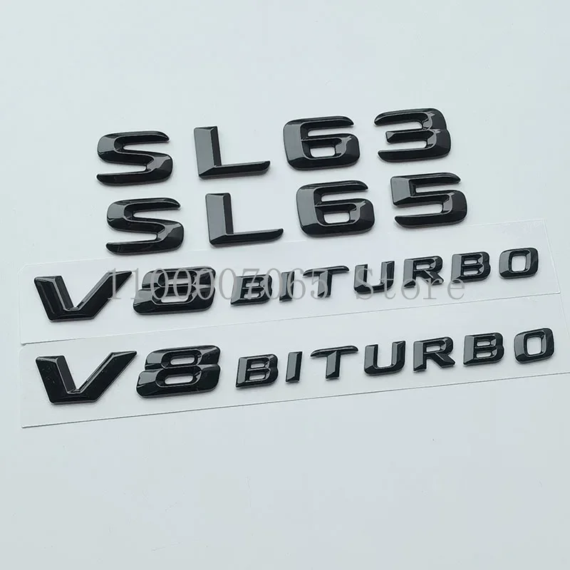 2015 Glossy Black Letters SL63 SL65 V8 Biturbo Top ABS Emblem for Car Side Fender Trunk Nameplate Logo Sticker