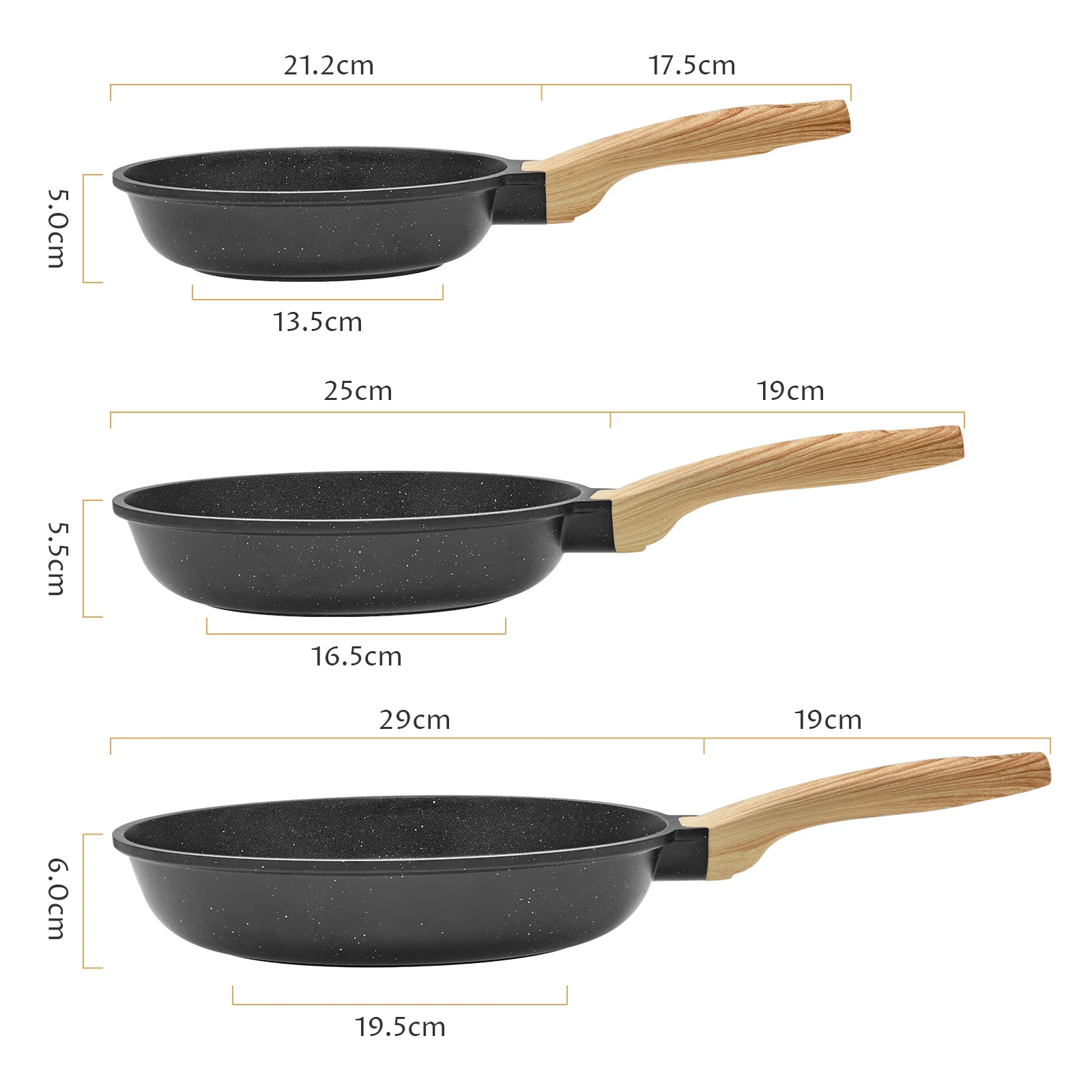 مجموعة مقلاة غير لاصقة، 3 قطع مقلاة حثية لجميع المواقد، مقالي قلي خالية من مادة PFAS #6