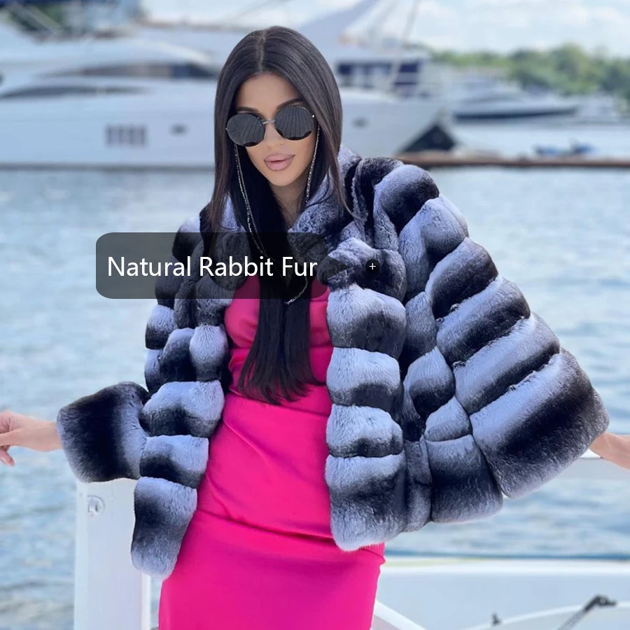 Cropped Fur Jacket Women Genuine Rex Rabbit Pelt Coats 2024 Winter Good Quality Rabbbit Fur Jackets