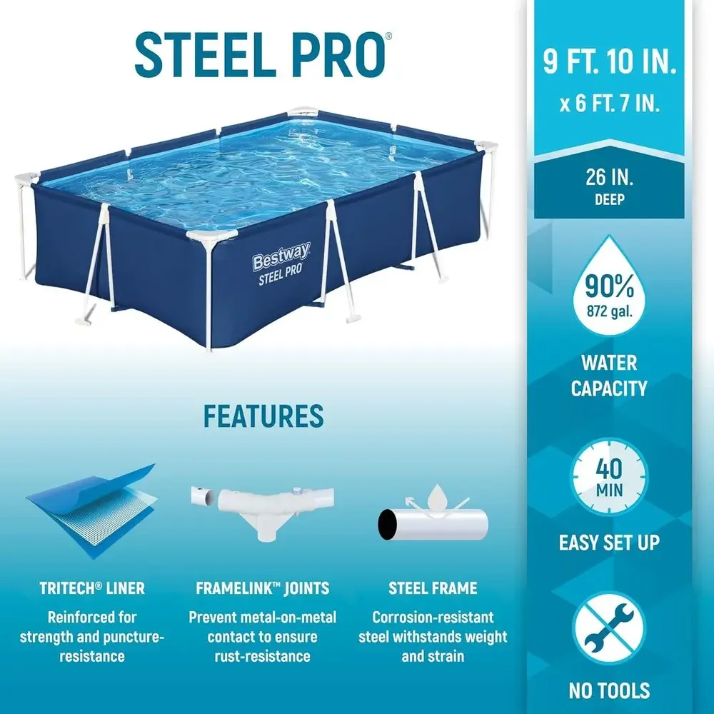 10x6x26 Inch Above Ground 872 Gallon Pool Set with Durable Liner and eLink System