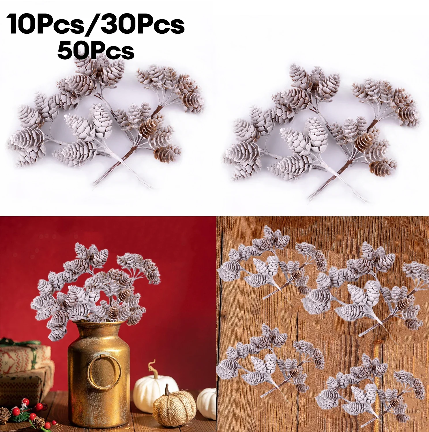 10/50pcs Bundle Artificial Plants Fake Pine Cone Decorative Flowers Wreaths Christmas Home Decor Diy Wedding Handmade Pompon