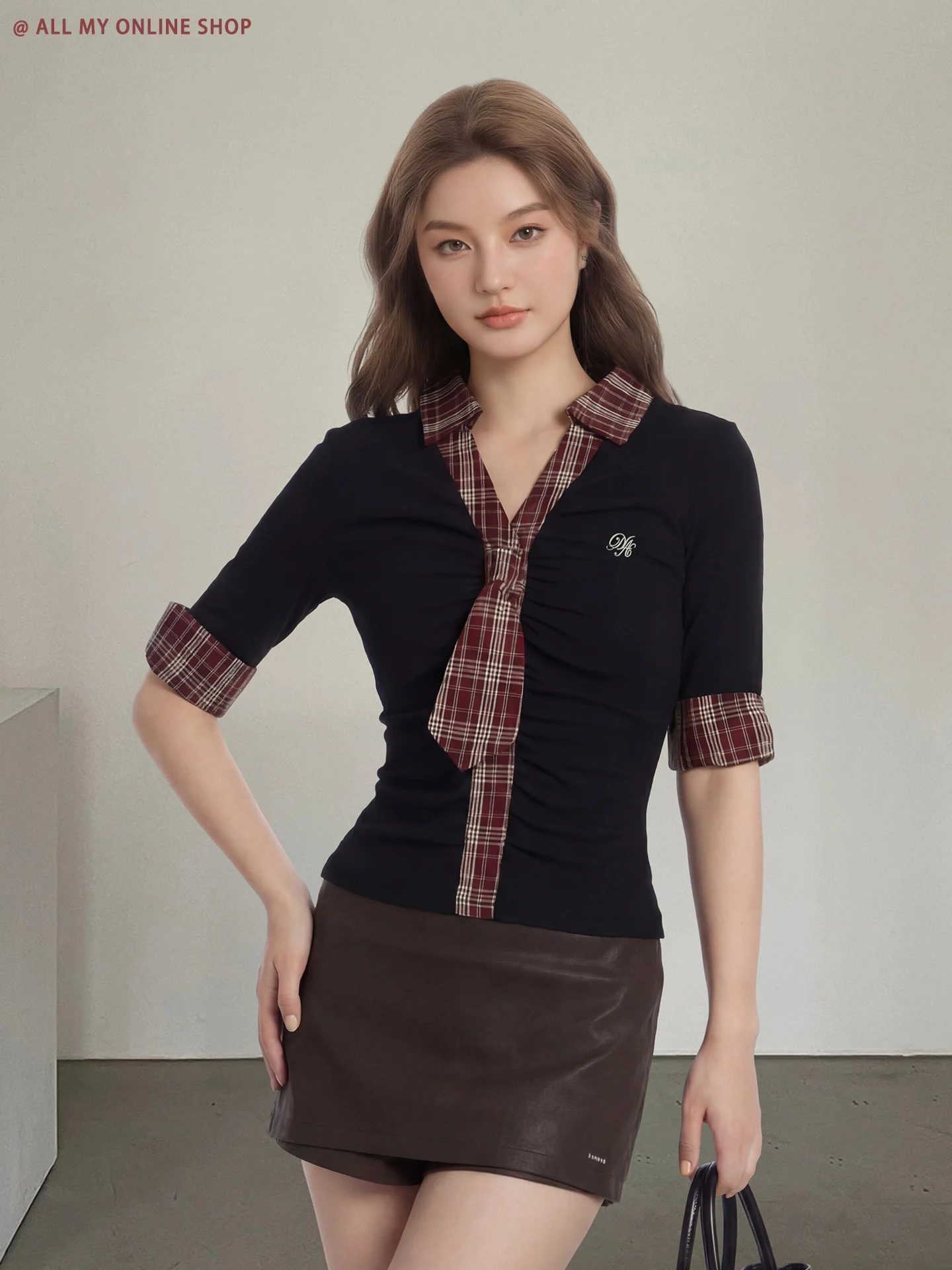 

Женская рубашка Slim Fit ALL MY в студенческом стиле, в клетку, с коротким рукавом, с эффектным дизайном и контрастными цветами