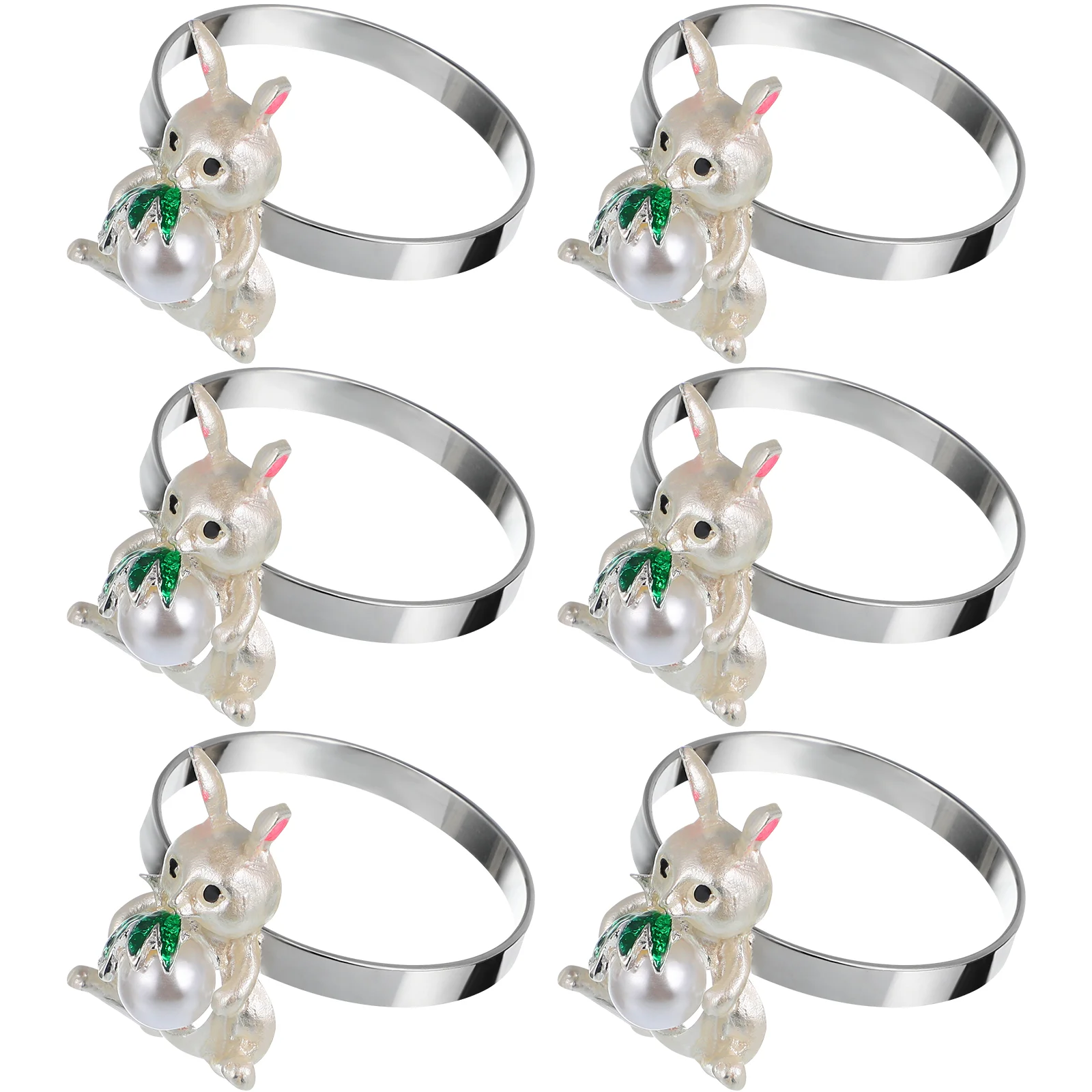 6 Pcs Rabbit Napkin Rings Alloy Serviette Chic Buckle Accessories Bunny Hotel Wear-resistant Pearl Reusable Party Banquet